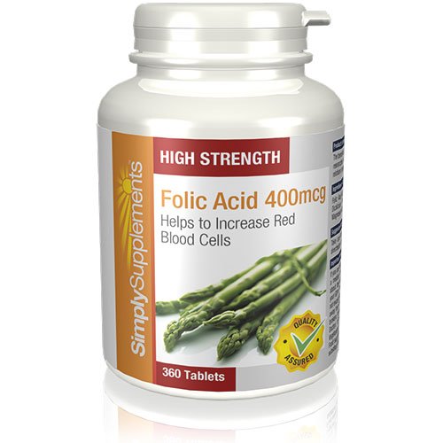 SimplySupplements Acide Folique (Vitamine B9) 400mcg|360 comprimés|Pour la grossesse
